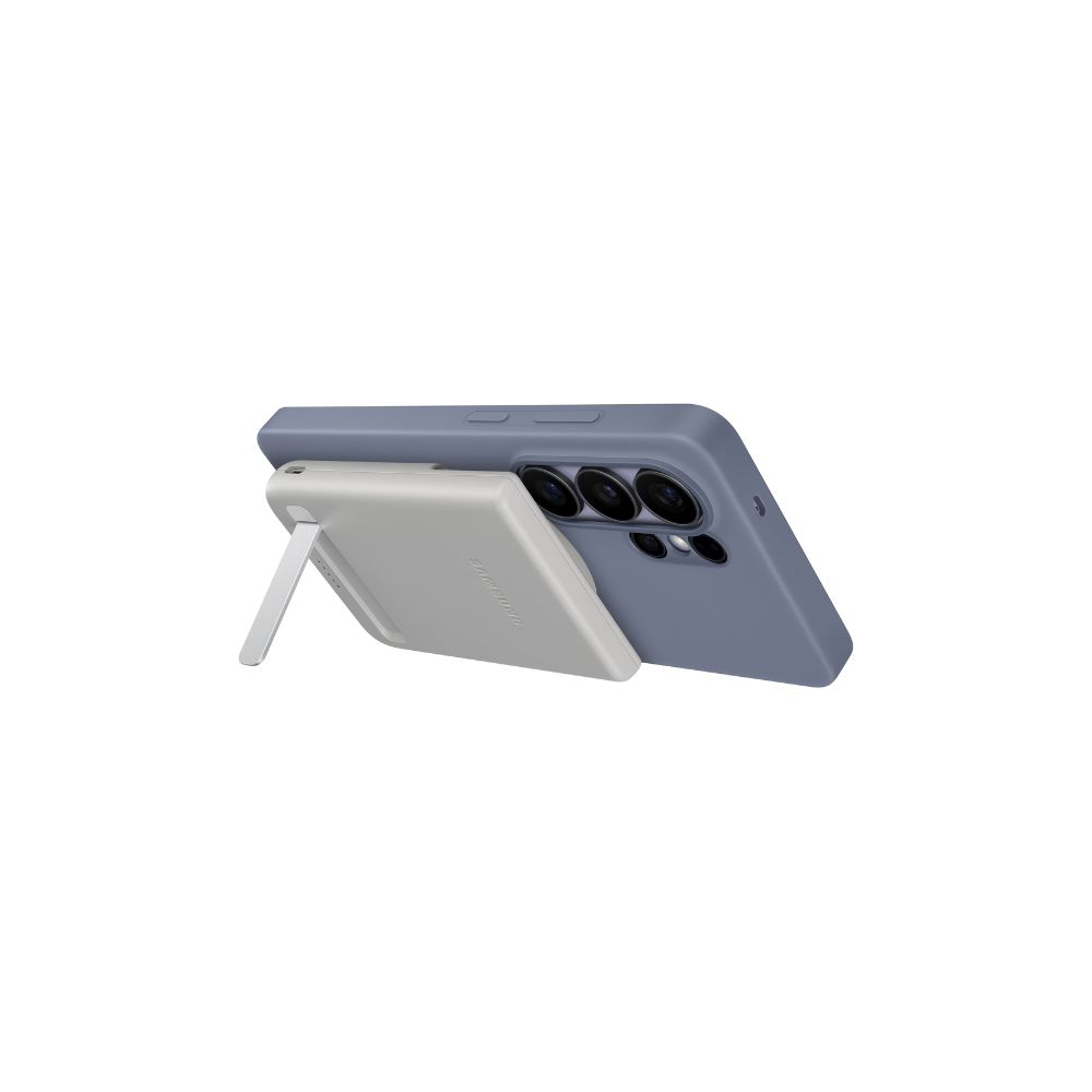 Samsung 5000mAh Magnetic Battery Pack with kickstand on Galaxy device - angled view