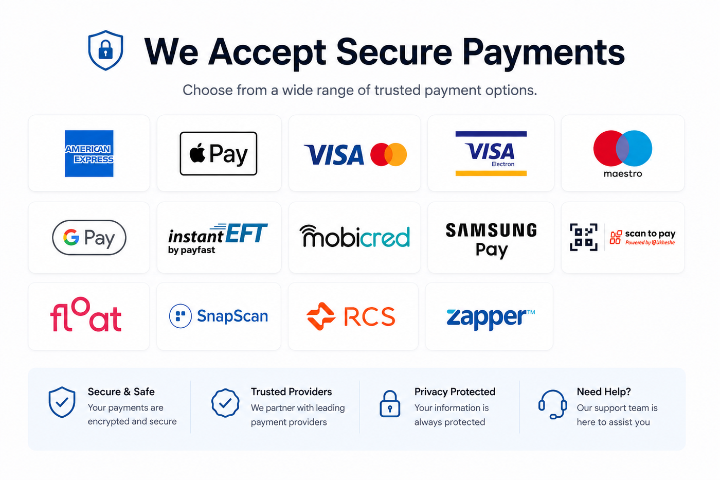 Secure payment methods accepted